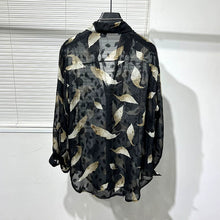 Load image into Gallery viewer, Irregular Cut-out Feather Print Casual Shirt
