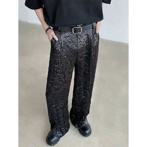 Pleated Shiny Straight Wide-leg Pants