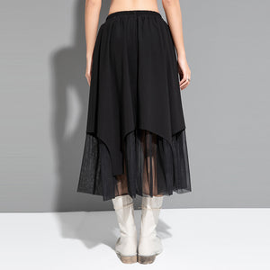 Irregular Hem Panel Mesh Skirt