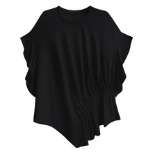 Load image into Gallery viewer, Pleated Irregular Butterfly Sleeves Round Neck T-shirt
