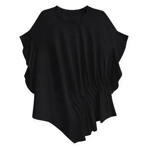 Pleated Irregular Butterfly Sleeves Round Neck T-shirt