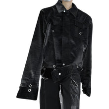 Load image into Gallery viewer, Metallic Deconstructed Leather Glossy Shoulder Padded Jacket
