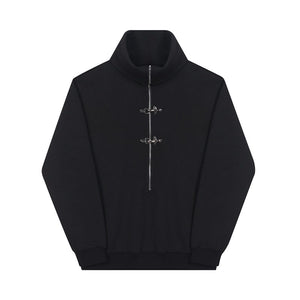 Loose-fitting Stand-up Collar Pullover Sweatshirt