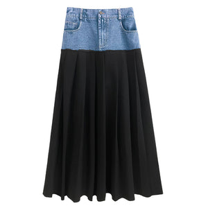 Casual Contrast Patchwork Denim Skirt