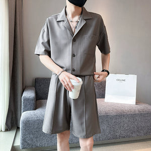 Lapel Shirt and Shorts Casual Two-piece Suit