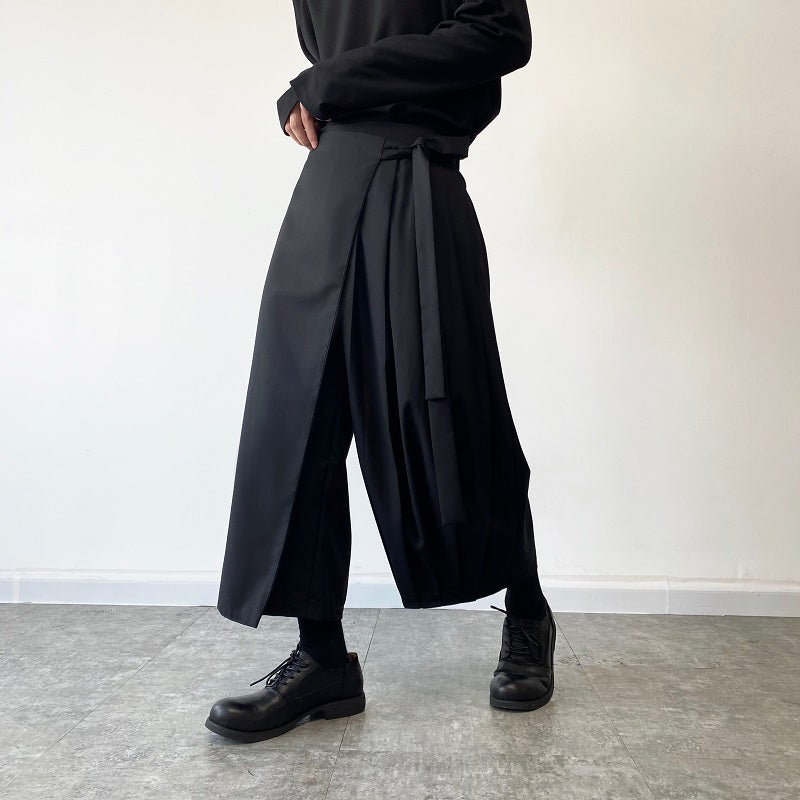 Pleated Wide-leg Straight Cropped Trousers