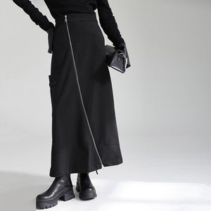 Irregular Long Skirt with Zipper Slit