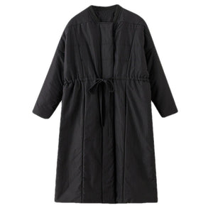 Straight Collar Single Breasted Long Drawstring Coat