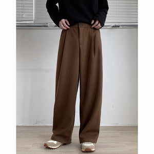 Thickened Twill Semi-elastic Wide-leg Loose Trousers