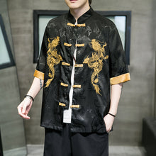 Load image into Gallery viewer, Dragon Pattern Embroidery Buttoned Three-quarter Sleeve Shirt
