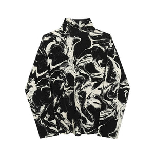 Retro Half Turtleneck Ink Print Casual Shirt