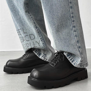 Thick-soled Square-toe Leather Shoes