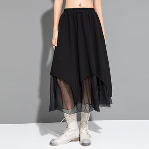 Irregular Hem Panel Mesh Skirt