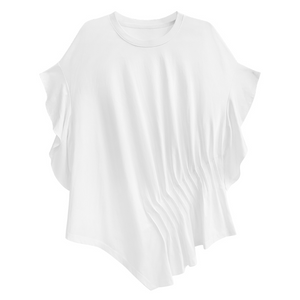 Pleated Irregular Butterfly Sleeves Round Neck T-shirt