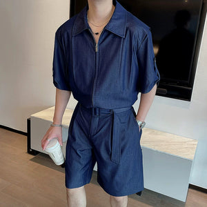 Casual Zipper T-shirt Shorts Two-piece Set