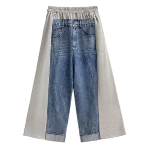 Contrast Color Denim Wide Leg Pants