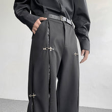 Load image into Gallery viewer, Metal Airplane Buckle PU Leather PatchworkTrousers
