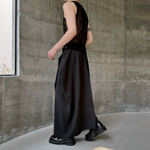 Black Three-dimensional Pleated Irregular Skirt Pants