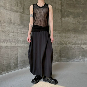 Black Three-dimensional Pleated Irregular Skirt Pants