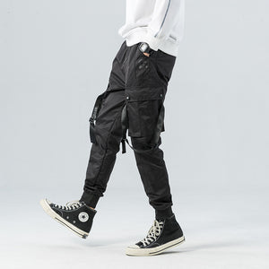 Black Slim-fit Multi-pocket Casual Pants