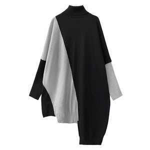 Contrast Bat Sleeves High Collar Knitted Sweater