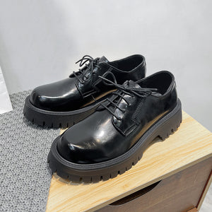 Round Toe Low Heel Lace-up Casual Leather Shoes