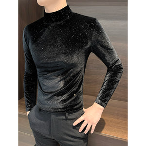 Gold Velvet Half Turtleneck Bottoming Shirt