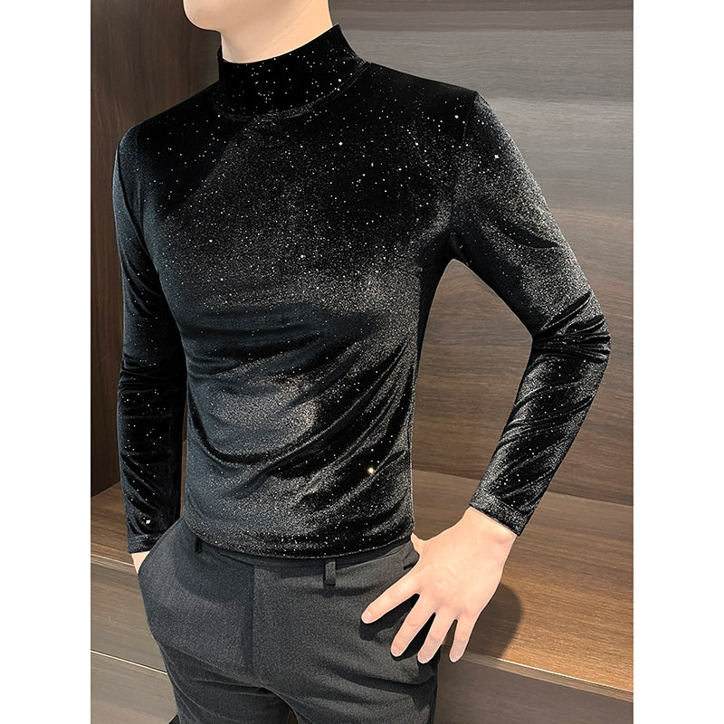 Gold Velvet Half Turtleneck Bottoming Shirt