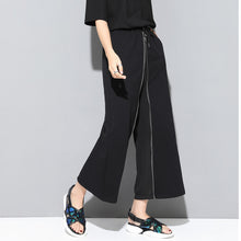 Load image into Gallery viewer, Black Zippered Wide-leg Ninth Pants
