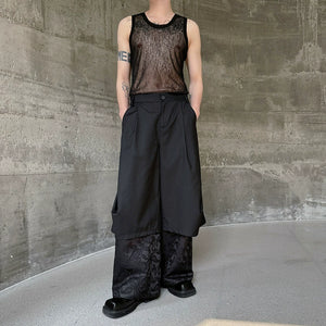 Patchwork Wide-leg Casual Pants