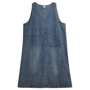 Retro Sleeveless Denim V-Neck Dress