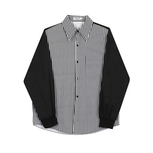 Paneled Color Contrast Stripe Long Sleeve Shirt