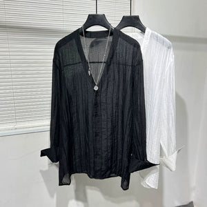 Loose Hollow Drapey V-neck Shirt