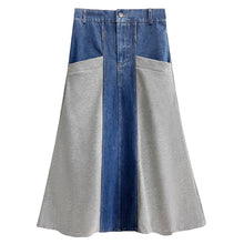 Load image into Gallery viewer, Loose Casual Denim Patchwork A-line Skirt
