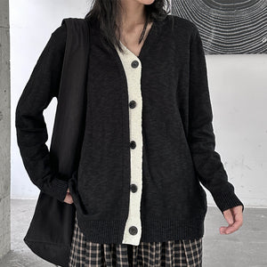 Loose Knitted Cardigan with Contrast Buttons