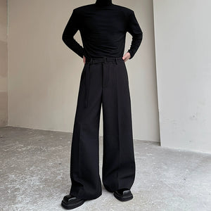 Straight Leg Belted Draped Suit Trousers