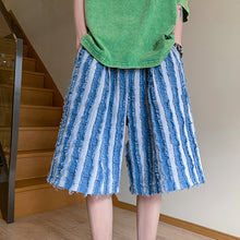 Load image into Gallery viewer, Retro Contrast Stripe Raw Edge Drawstring Shorts
