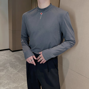 Stretch half turtleneck slim-fit long-sleeve T-shirt