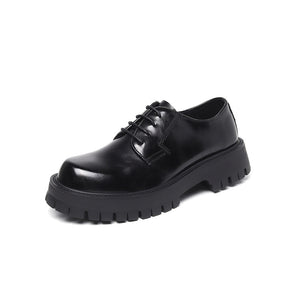 Round Toe Low Heel Lace-up Casual Leather Shoes