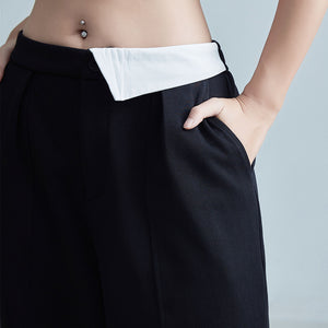 Elastic Waist Slit Wide Leg Casual Pants