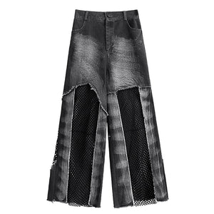 Patchwork Mesh Baggy Jeans