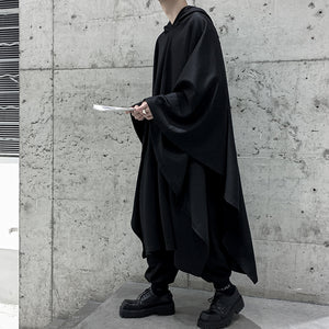 Dark Black Long Bat Sleeve Hooded Cape