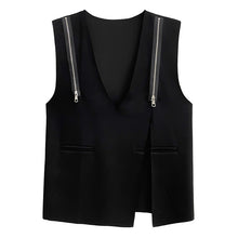 Load image into Gallery viewer, Retro Stitched Zipper Slit V-neck Vest
