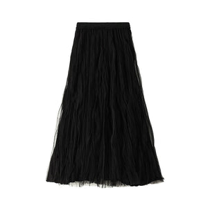 Mesh Pleated Long Skirt