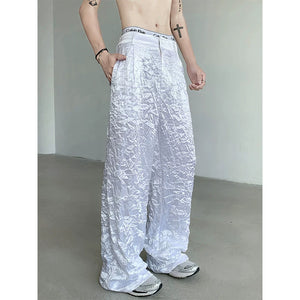 Pleated Shiny Straight Wide-leg Pants