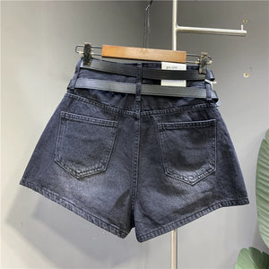 Double Belt High Waist A-line Shorts