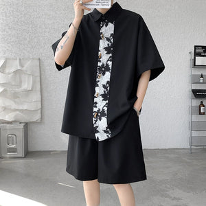 Summer Ice Silk Lapel Shirt Shorts Two-piece Suit