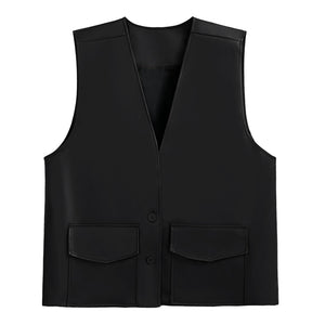 Solid PU Leather V-neck Vest