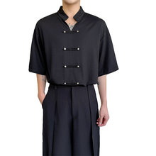 Load image into Gallery viewer, Stand Collar Loose Buttoned Shirt
