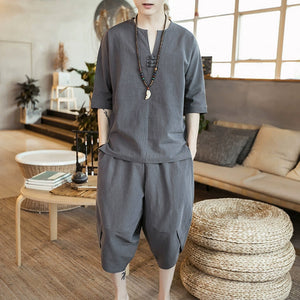 Cotton And Linen Short-Sleeved Casual Suit